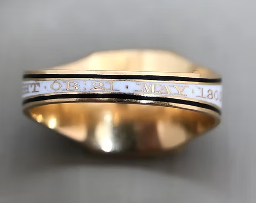 George III white and black enamel mourning ring Ann Knight