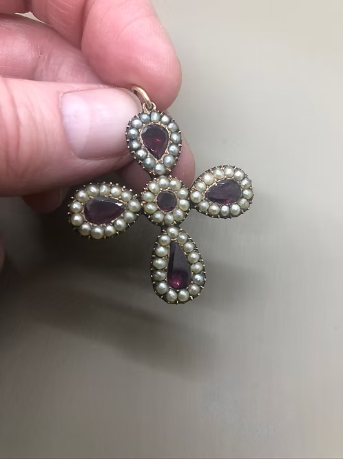 Georgian garnet and pearl cruciform
