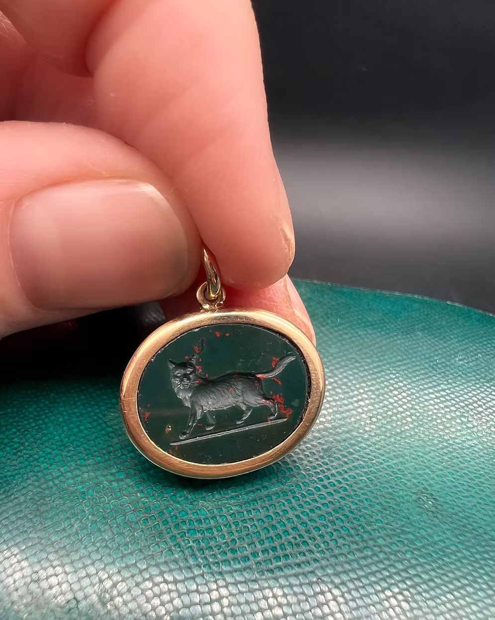 Bloodstone Cat Intaglio Pendant
