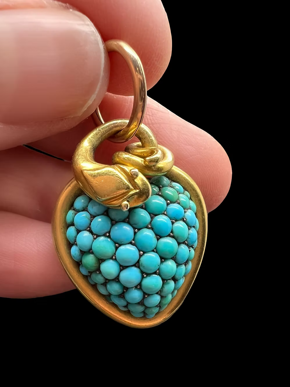 Pavé Turquoise Heart and Serpent Pendant