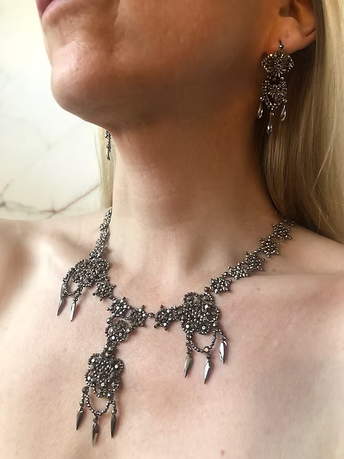 Elaborate cut-steel chandelier necklace c.1840