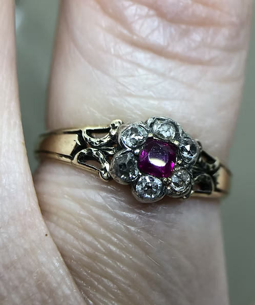 Ruby and old-cut diamond tiny cluster c.1800