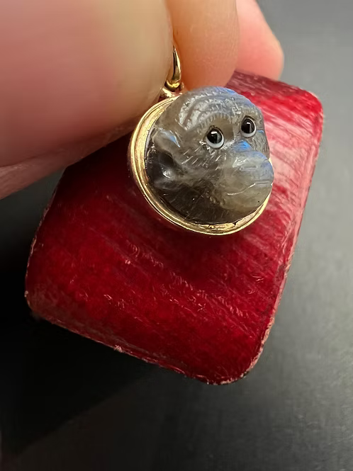 Labradorite Monkey Cameo Pendant