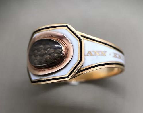 George III white and black enamel mourning ring Ann Knight