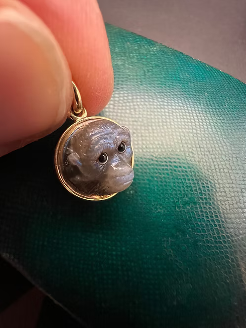 Labradorite Monkey Cameo Pendant