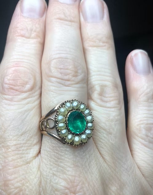 Emerald and Pearl Georgian Cluster Ring c.1810