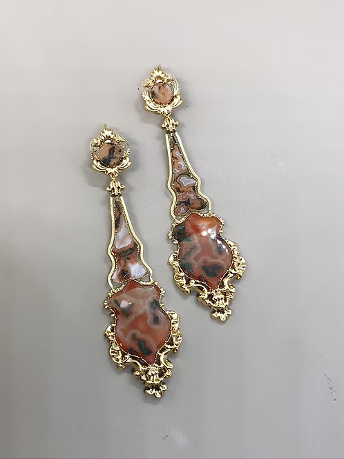 Georgian Moss Agate Articulated Earrings c.1830