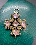 Pink Topaz Cannetille Cross Pendant