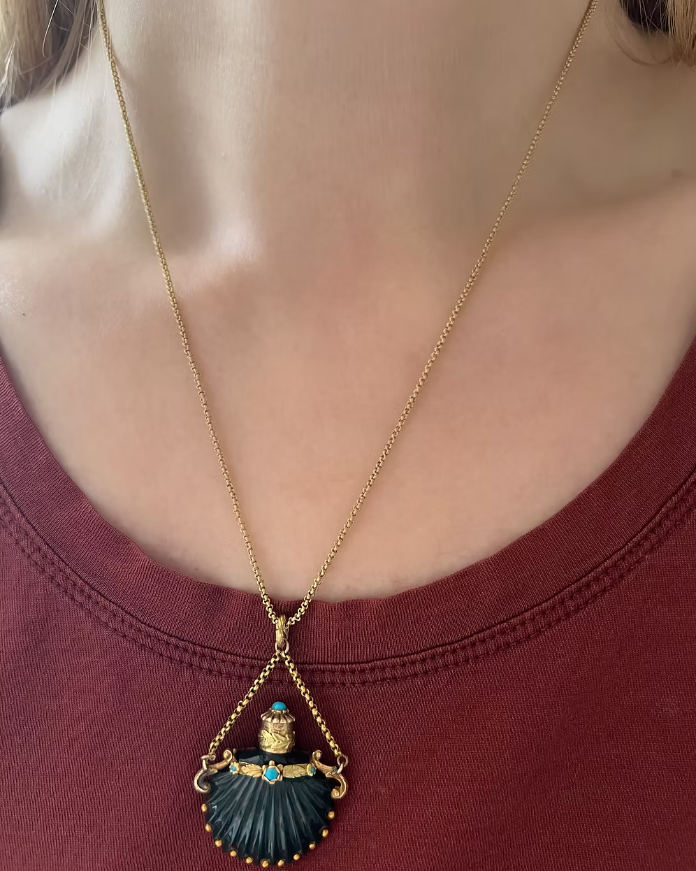 Bloodstone Scallop Scent Bottle Pendant