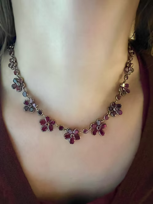 Georgian Garnet Pansy Necklace