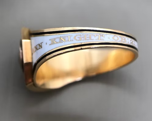 George III white and black enamel mourning ring Ann Knight