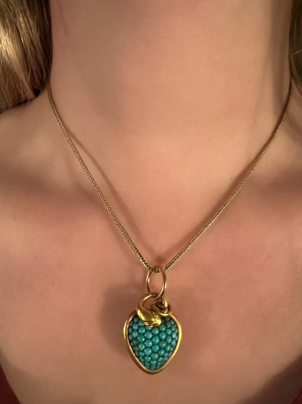 Pavé Turquoise Heart and Serpent Pendant