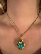 Pavé Turquoise Heart and Serpent Pendant