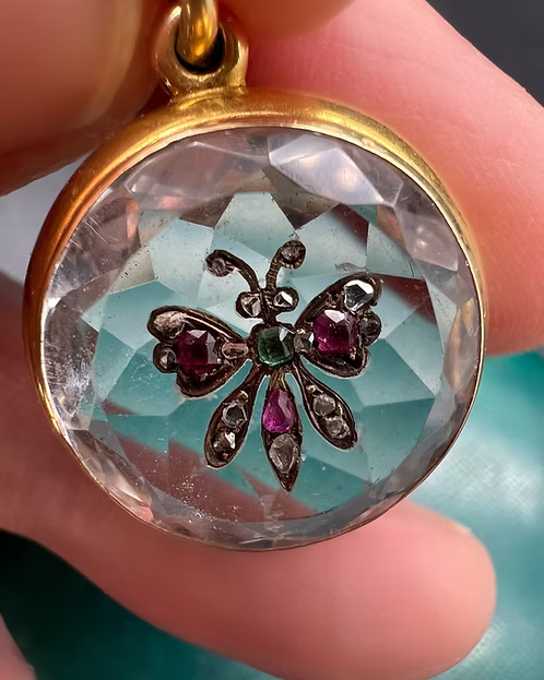 Rock Crystal and Gem Butterfly Pendant