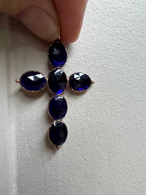 Cobalt blue rose-cut paste cross
