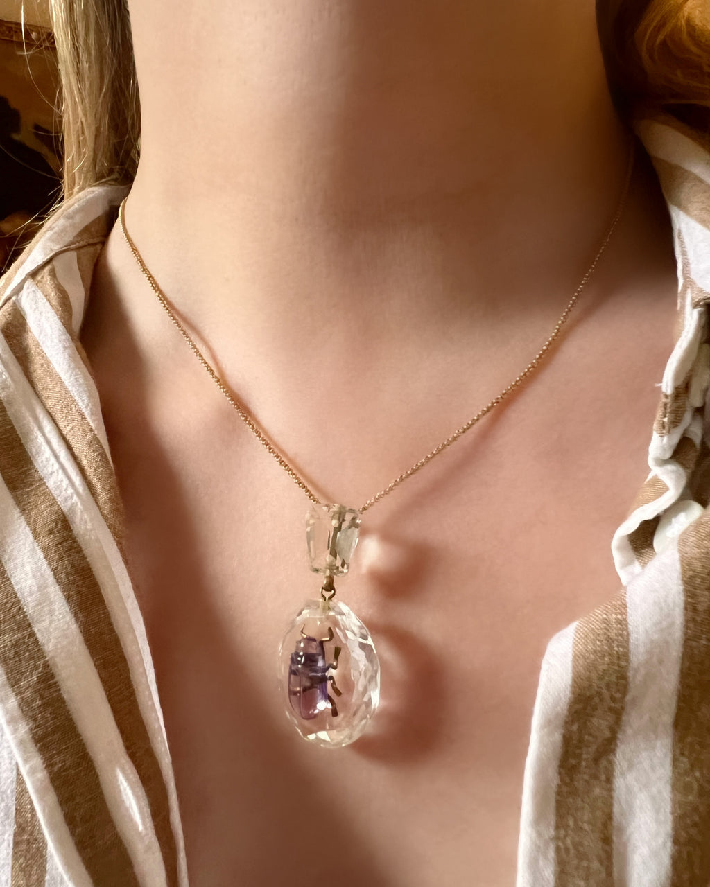 Rock Crystal and Amethyst Beetle Pendant
