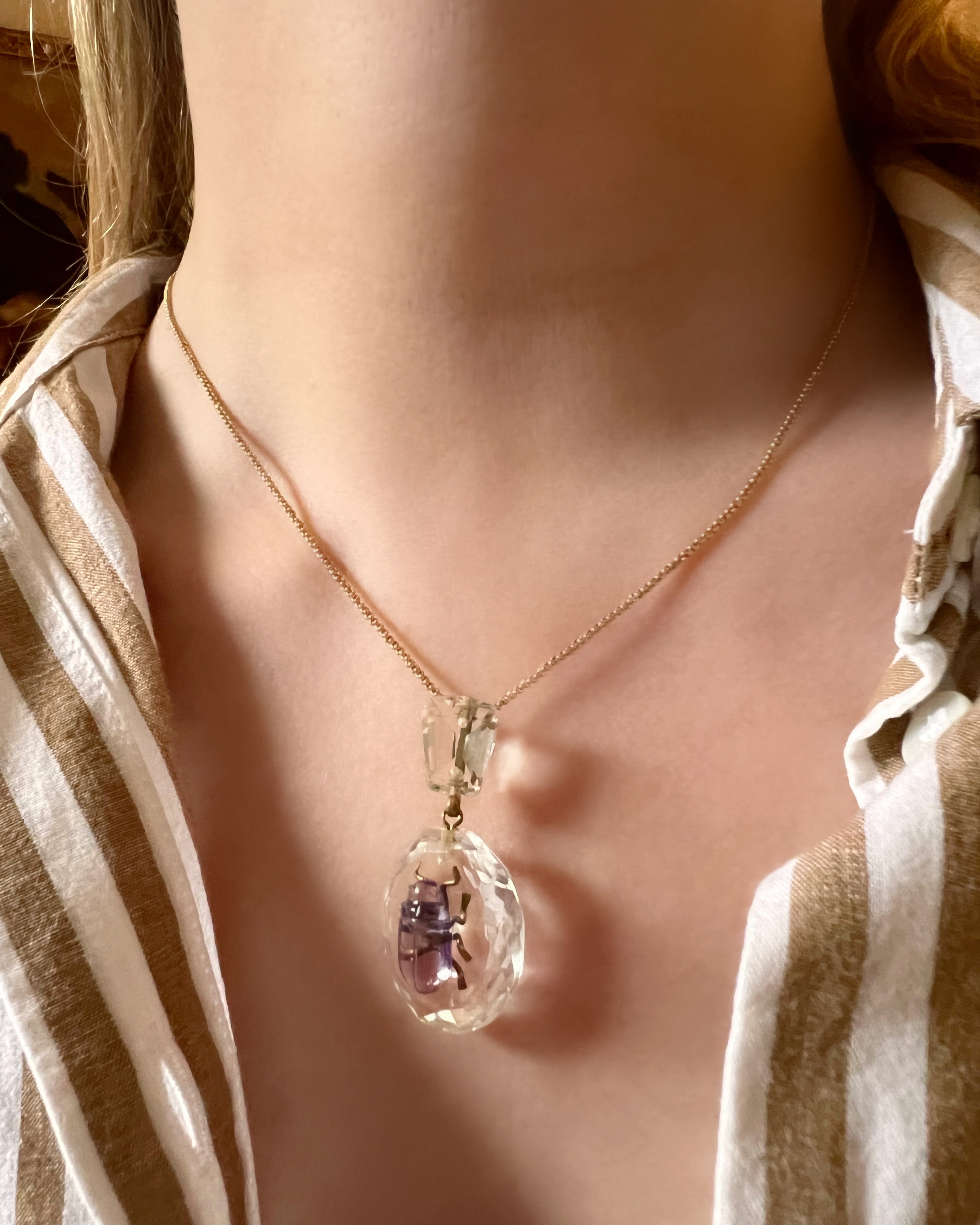 Rock Crystal and Amethyst Beetle Pendant