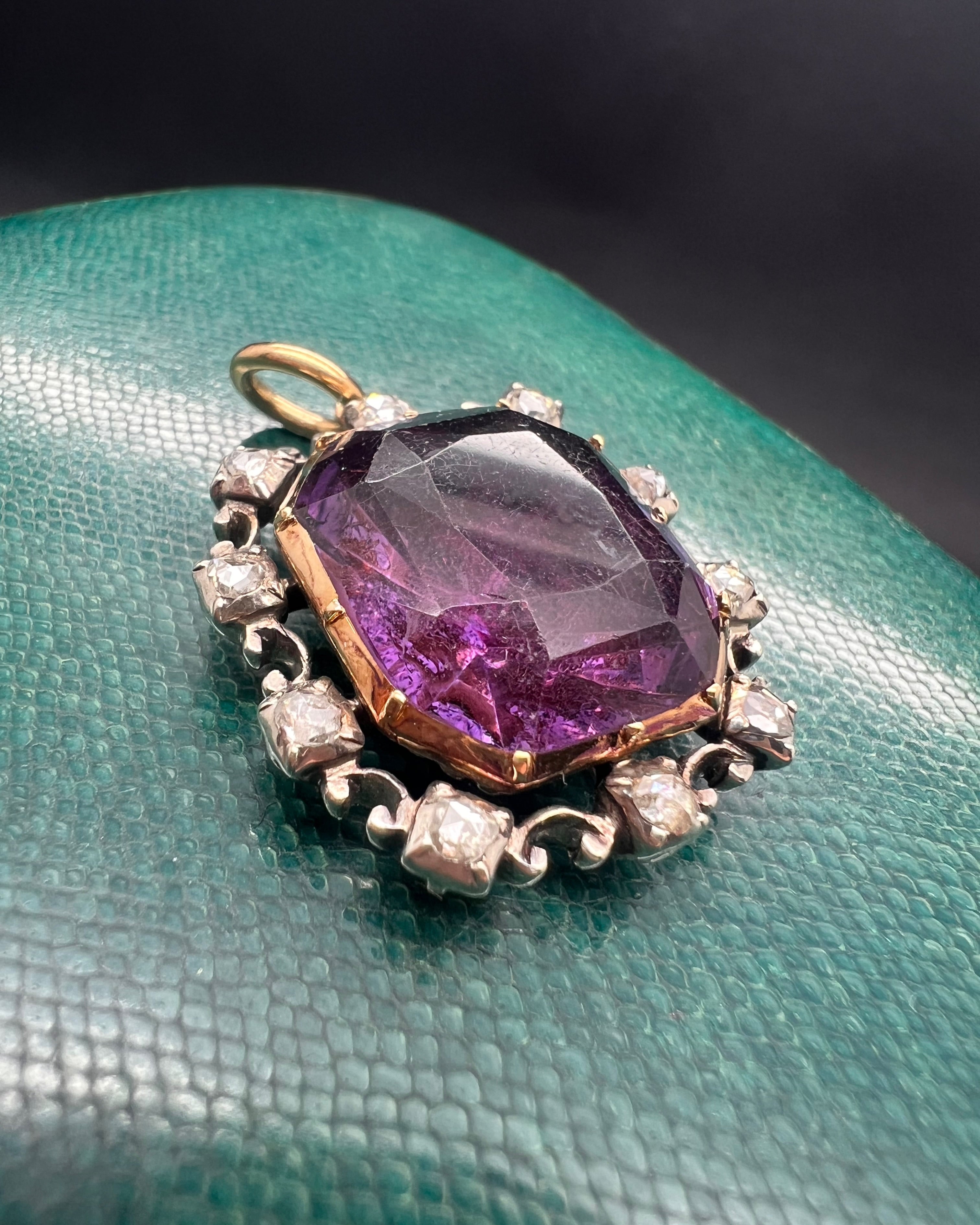 Victorian Amethyst and Diamond Foiled Pendant