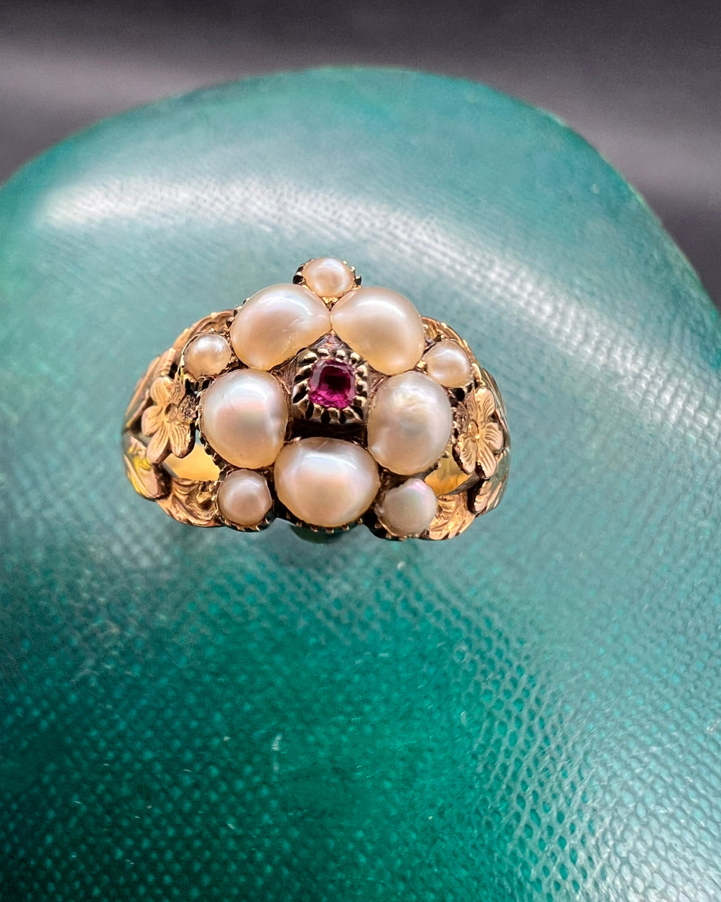 Georgian Ruby and Pearl Pansy Ring