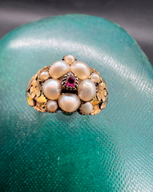 Georgian Ruby and Pearl Pansy Ring