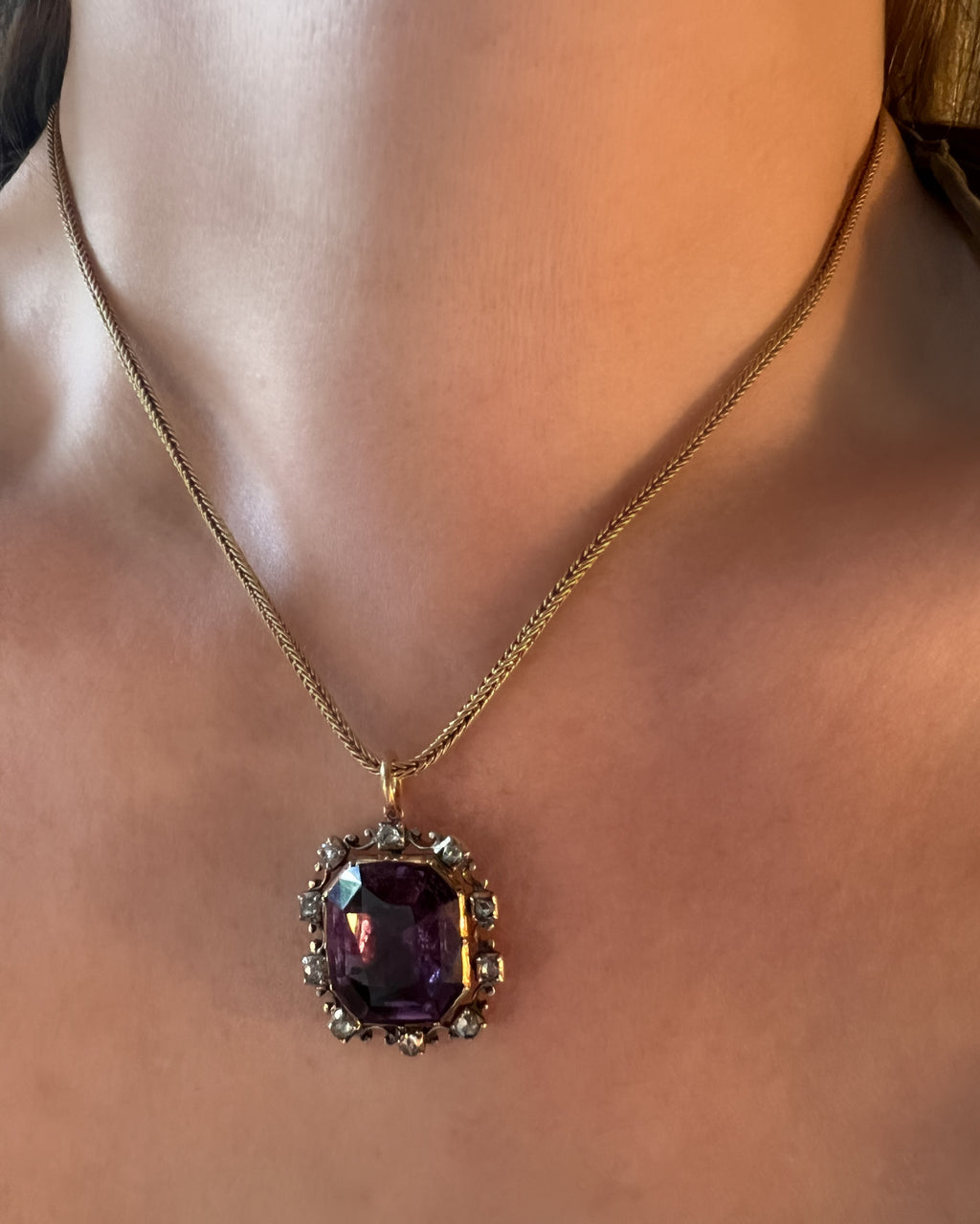 Victorian Amethyst and Diamond Foiled Pendant