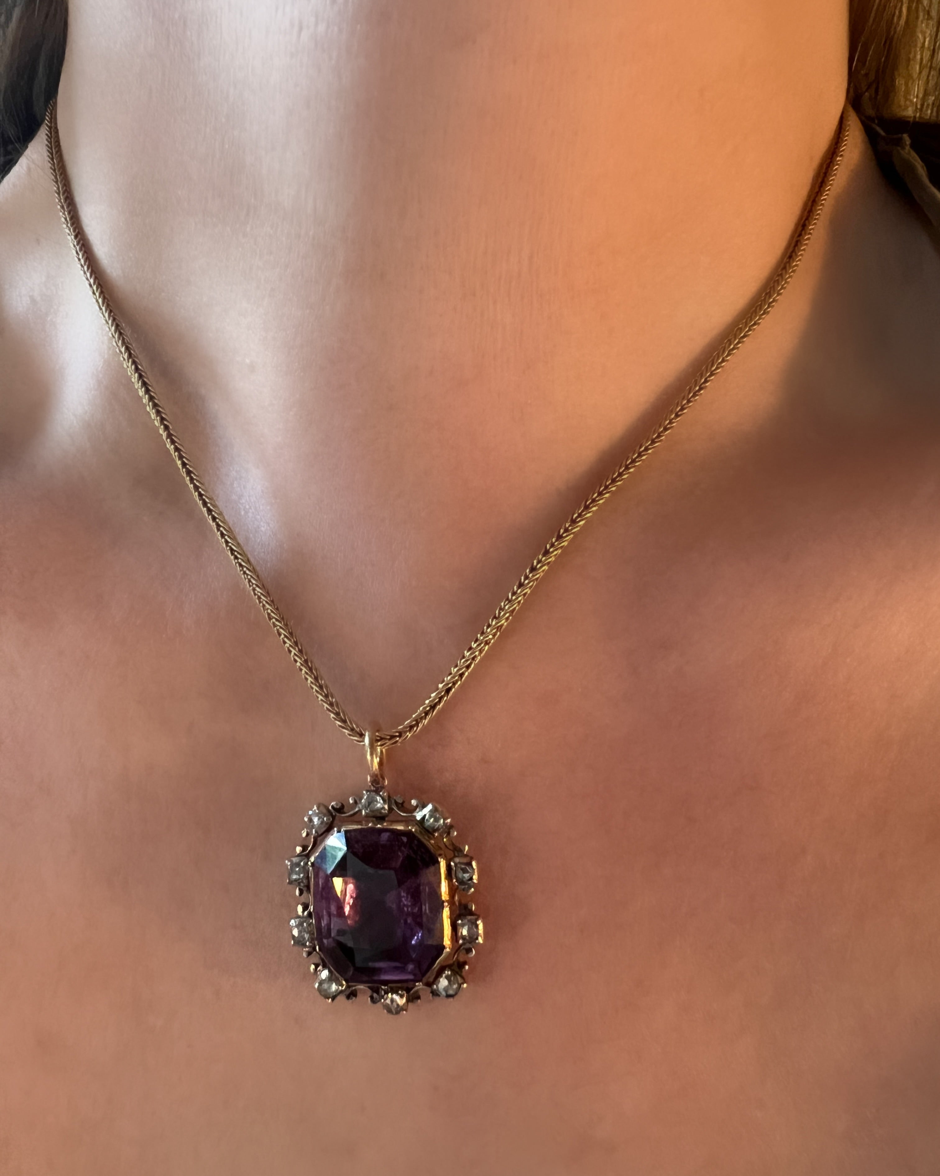 Victorian Amethyst and Diamond Foiled Pendant