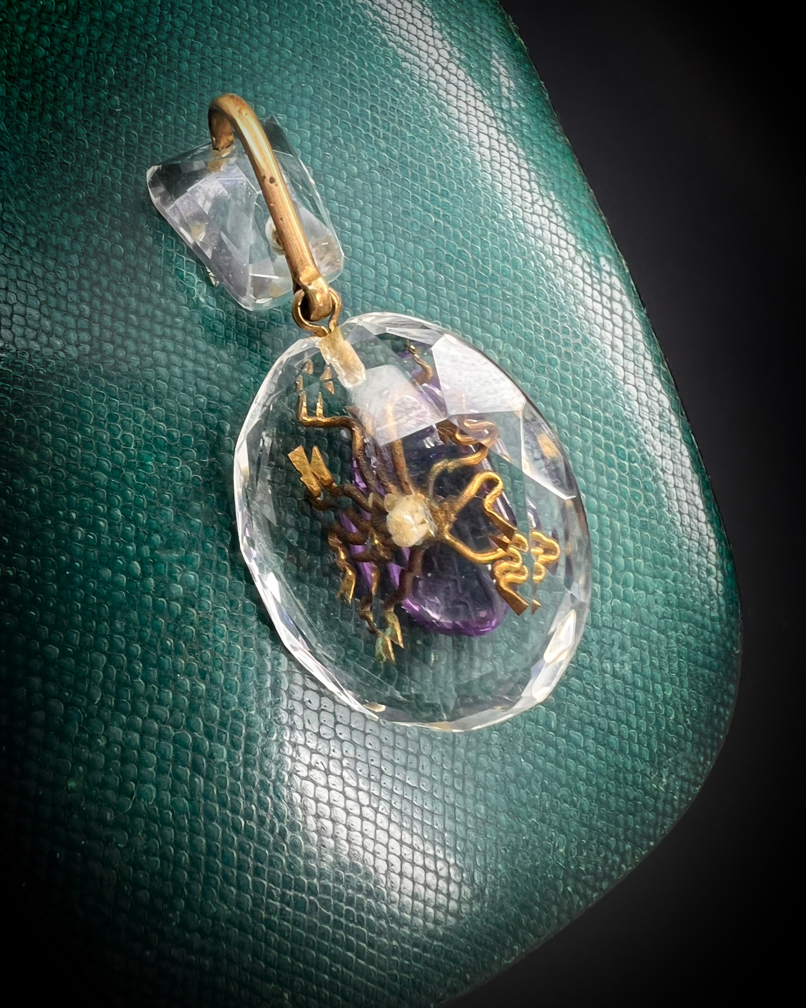 Rock Crystal and Amethyst Beetle Pendant