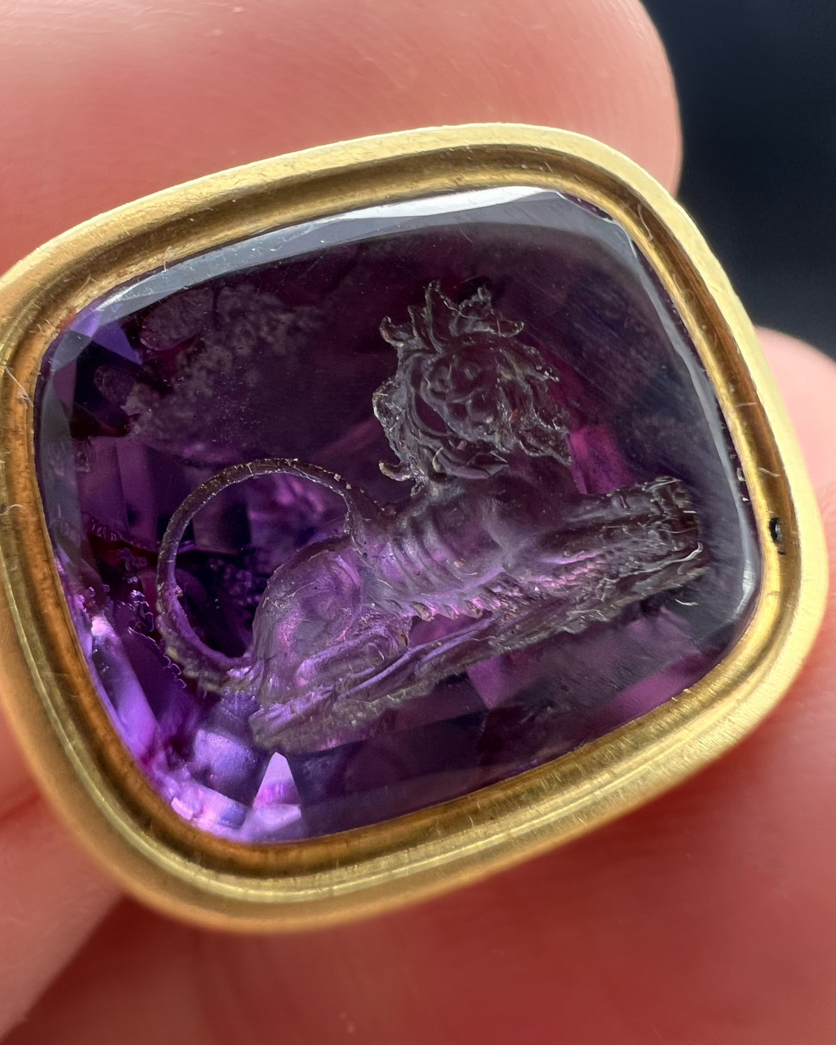 Georgian amethyst Lion Seal and Split Ring