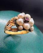 Georgian Ruby and Pearl Pansy Ring