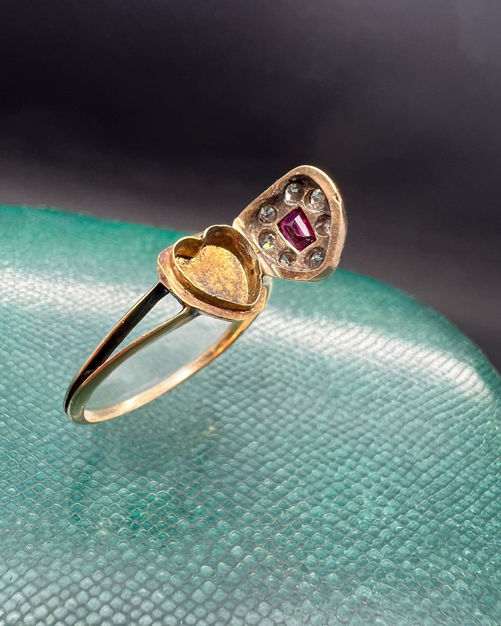 Ruby and diamond locket ring