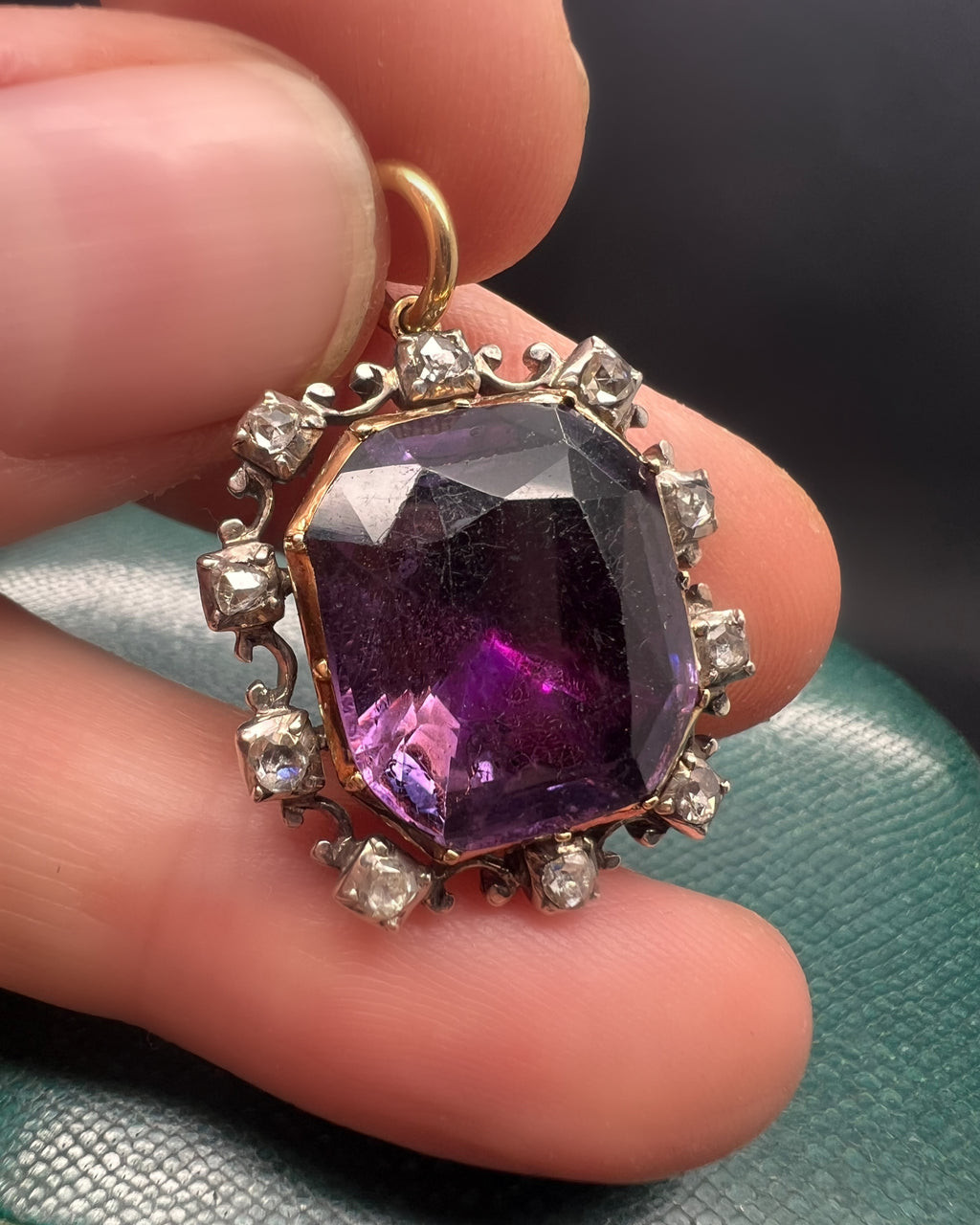 Victorian Amethyst and Diamond Foiled Pendant
