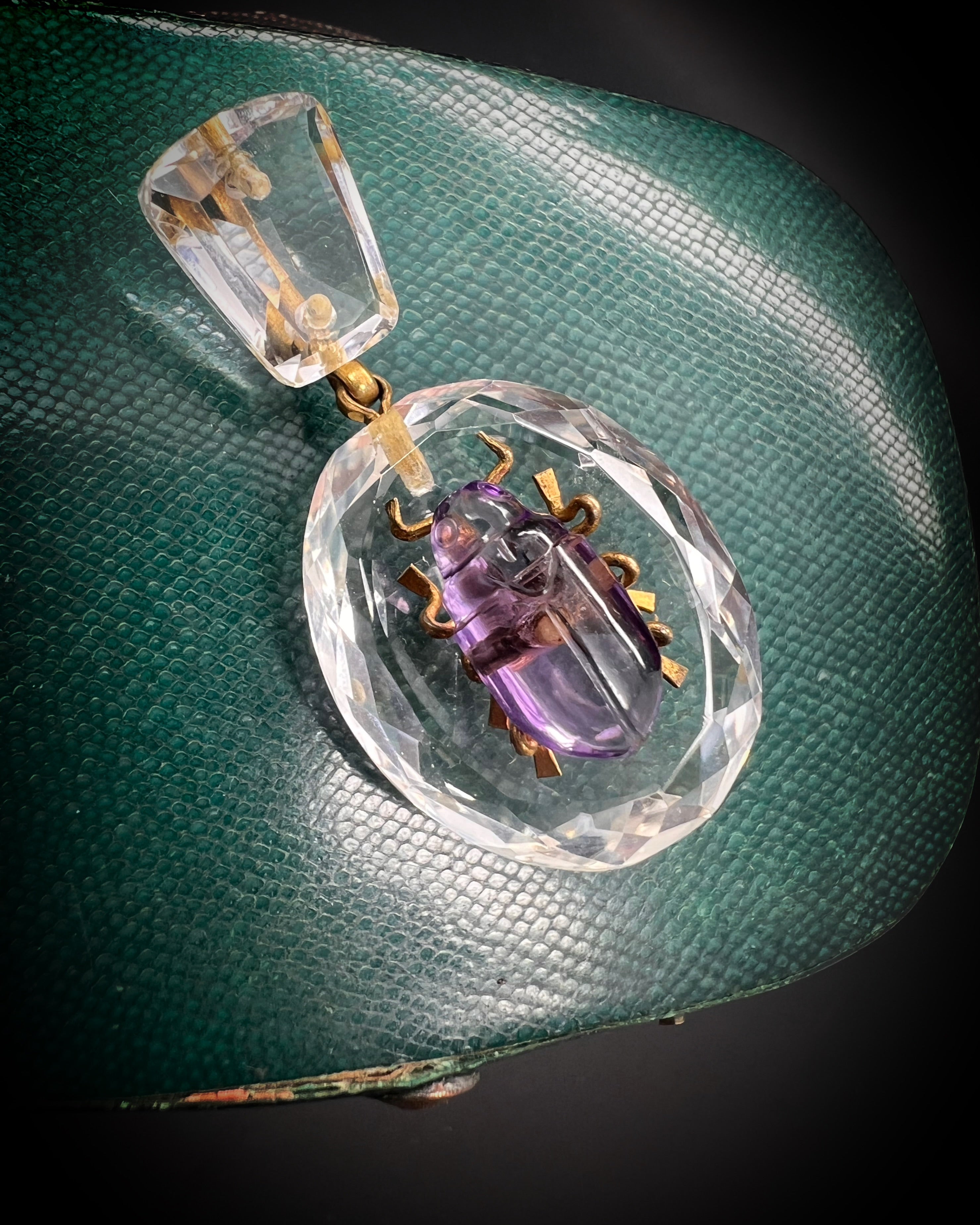 Rock Crystal and Amethyst Beetle Pendant