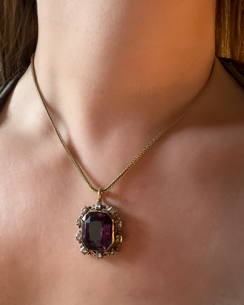Victorian Amethyst and Diamond Foiled Pendant