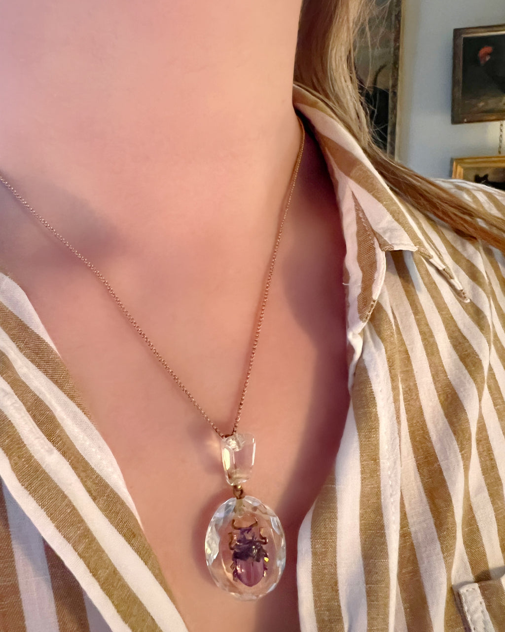 Rock Crystal and Amethyst Beetle Pendant